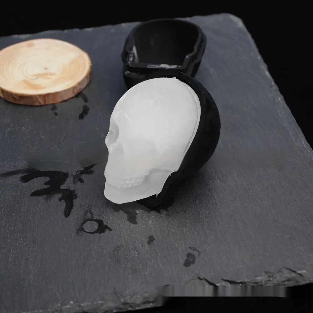 3D Halloween skull ice cube tray made from food grade silicone showing detailed mould design