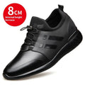 Men's black casual shoes with concealed height increase platform in leather, Lycra or mesh options