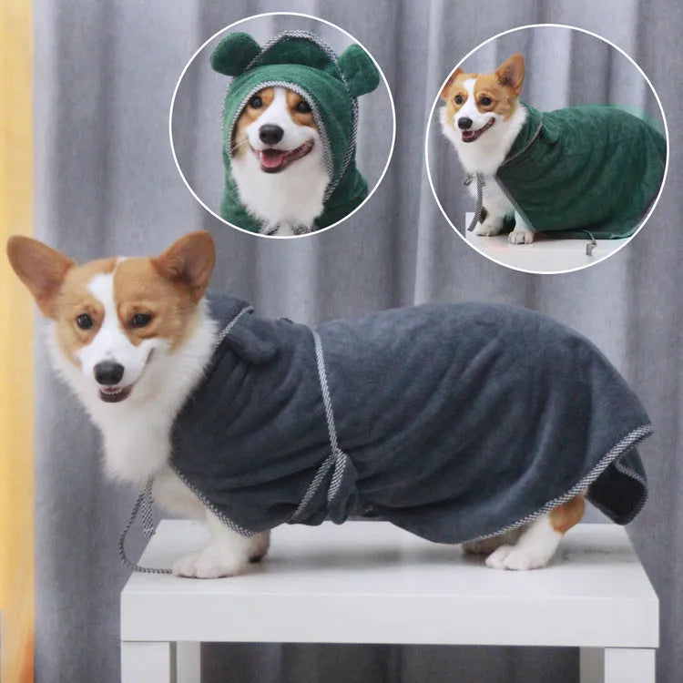 Grey and green ultra fine fibre pet bath towels for dogs and cats in three sizes.