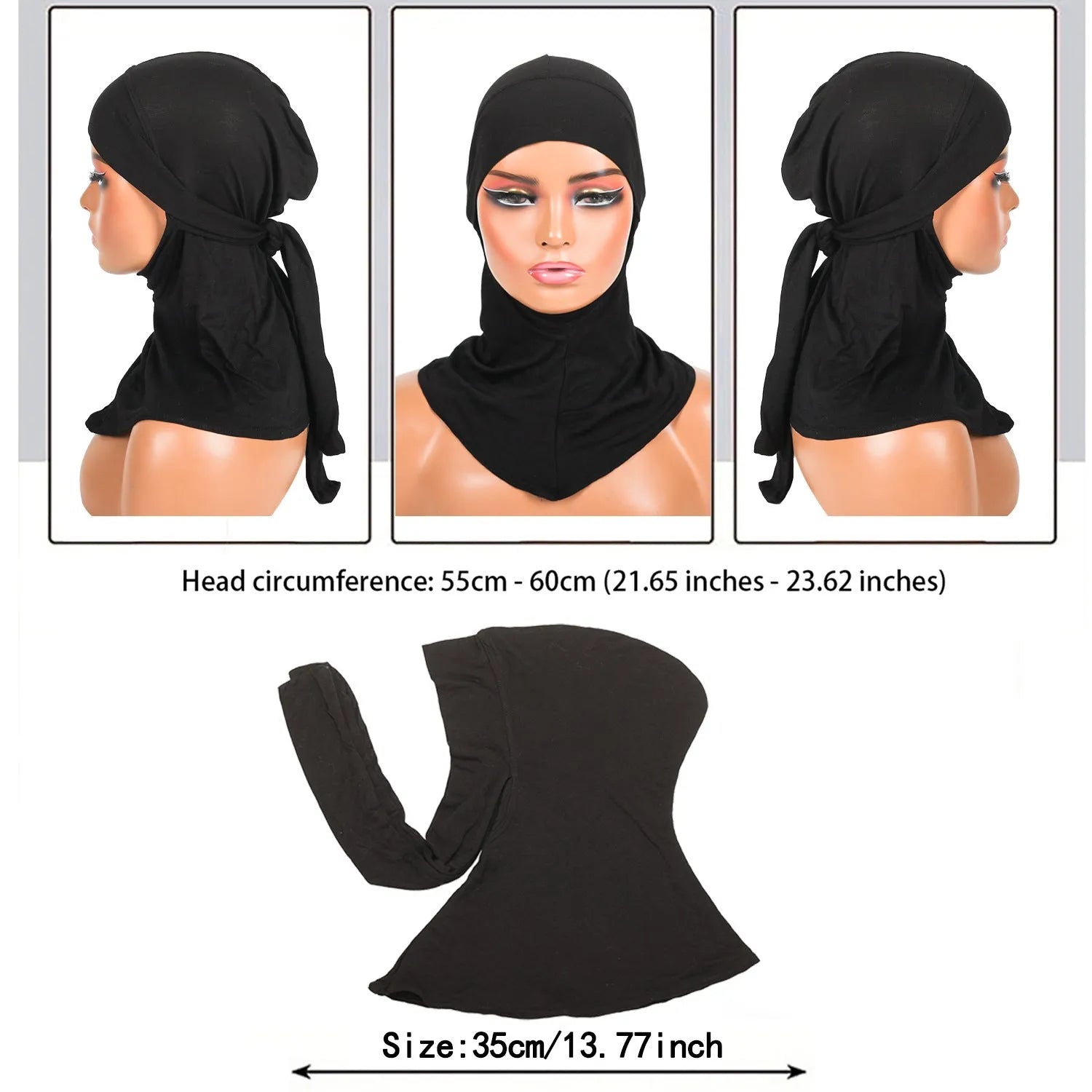 Women's hand-embroidered polyester headscarf in dome crown style with strap sleeve cap, average size, available in eight colours