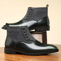 Men's brown and green retro formal shoes with side zipper and square toe