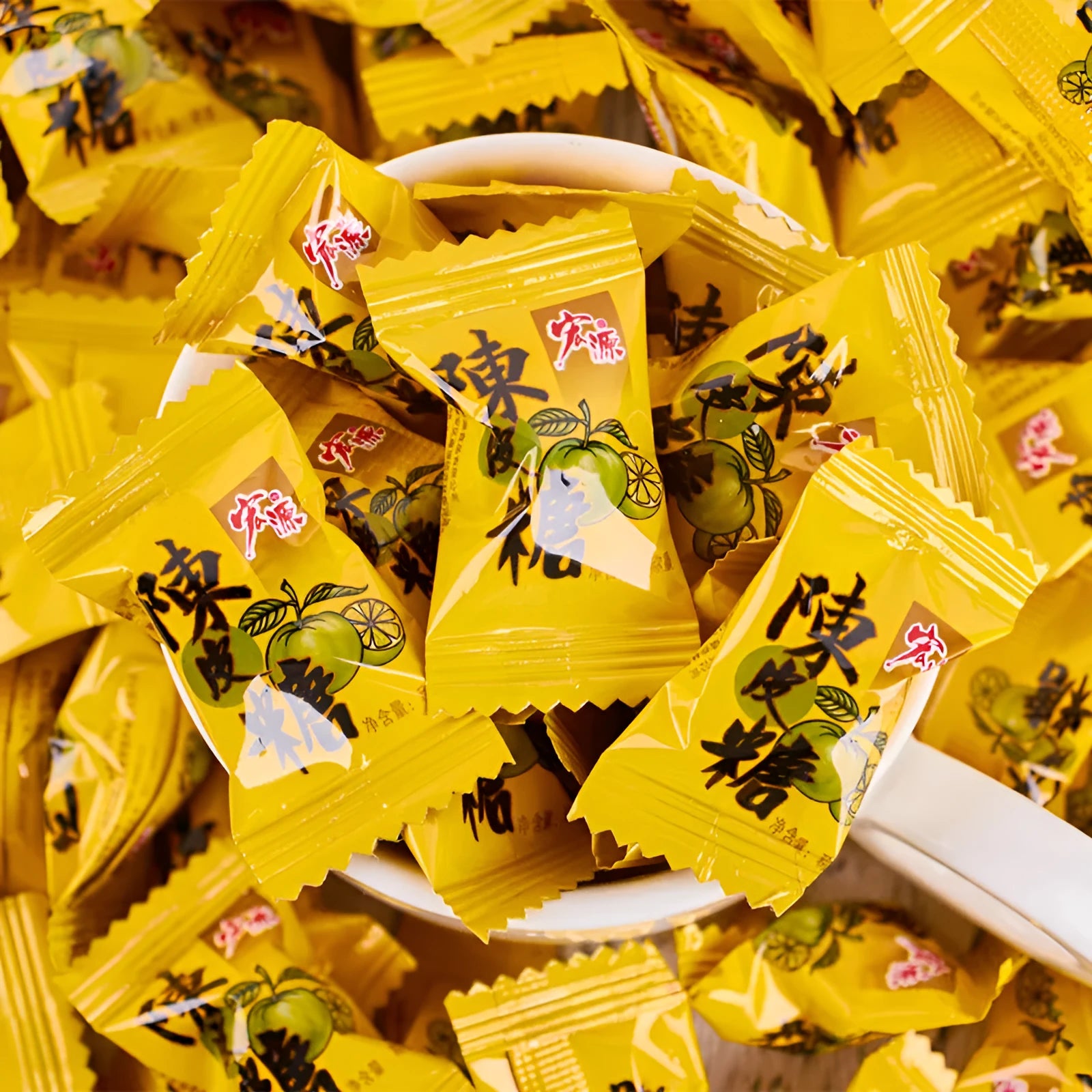 Three bags of hard candy: Guava flavour (350g), Plum Sugar flavour (350g), and Tangerine Peel flavour (355g).