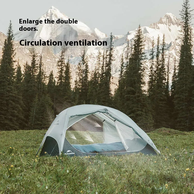 Ultralight double tent in grey for two people, inner tent size 210x130x105cm, 20D nylon construction