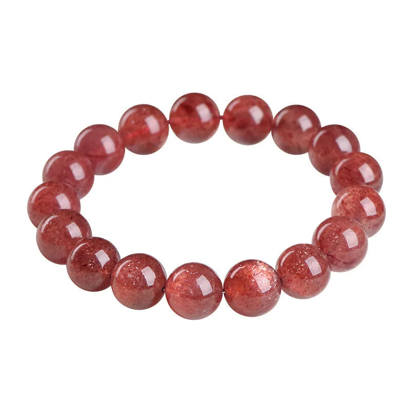 Strawberry quartz crystal bracelet with cherry red starlight colour and geometric beads