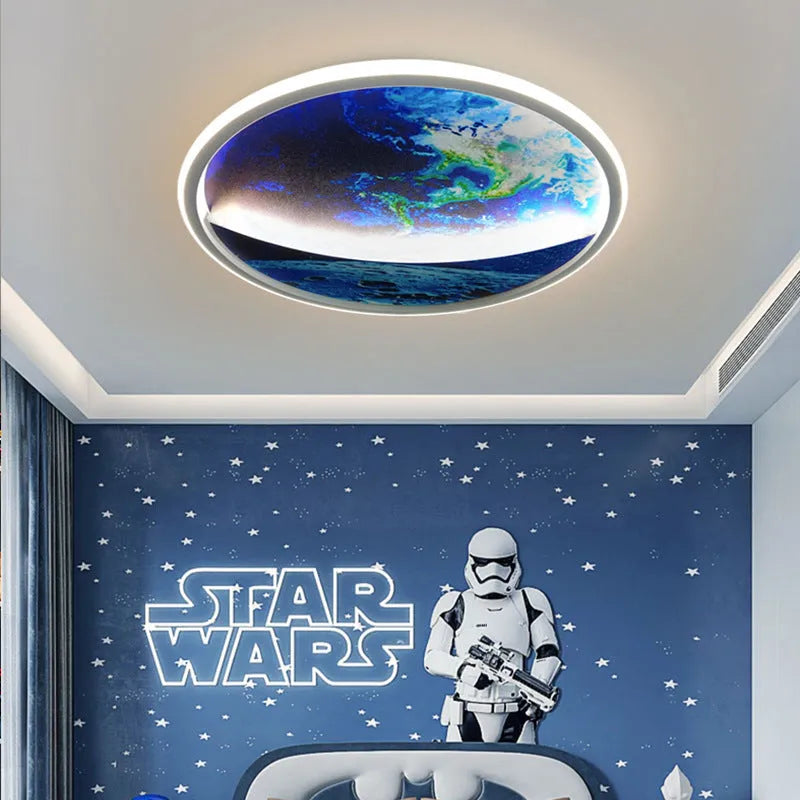 Nordic planet Earth round LED ceiling light with aluminium body and PC shade 50W dimmable for children's room