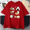 Men's grey cotton T-shirt with cartoon sushi cat print design showing short sleeves and loose fit styling