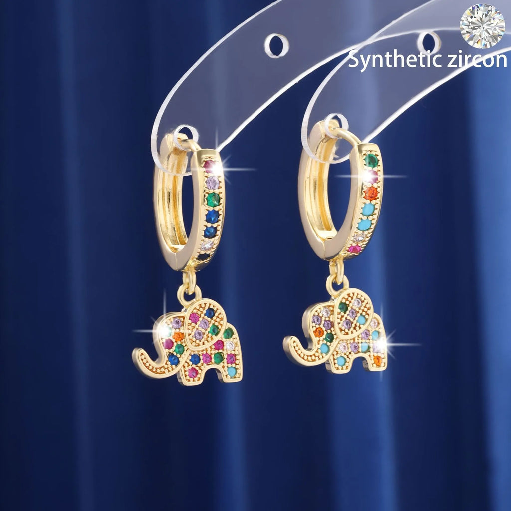 Pair of copper earrings with zircon inlay, irregular animal zodiac shape, electroplated finish, colour ED81886-J