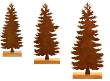 Set of three rusty iron Christmas tree ornaments with elk silhouettes, American-style metal decor.