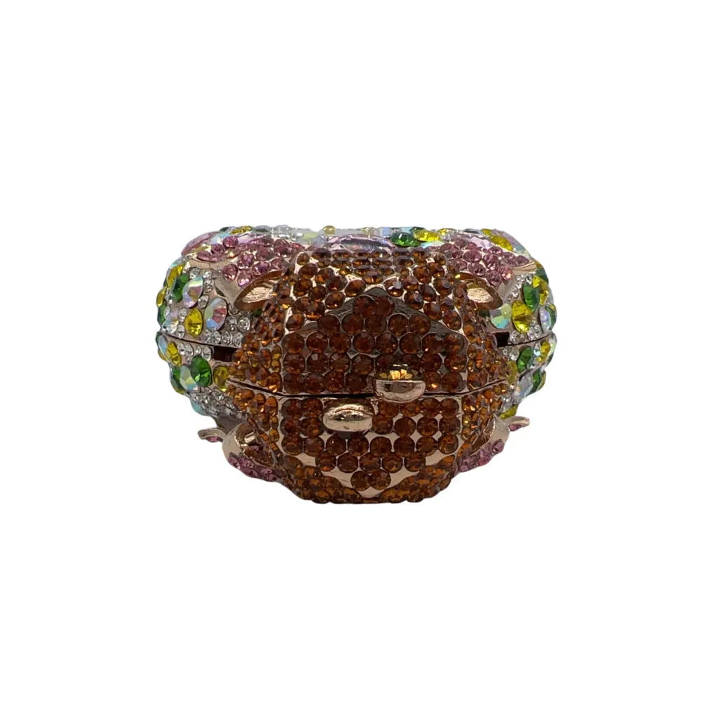 Women's hard-shell clutch bag with diamond pattern in golden metallic finish