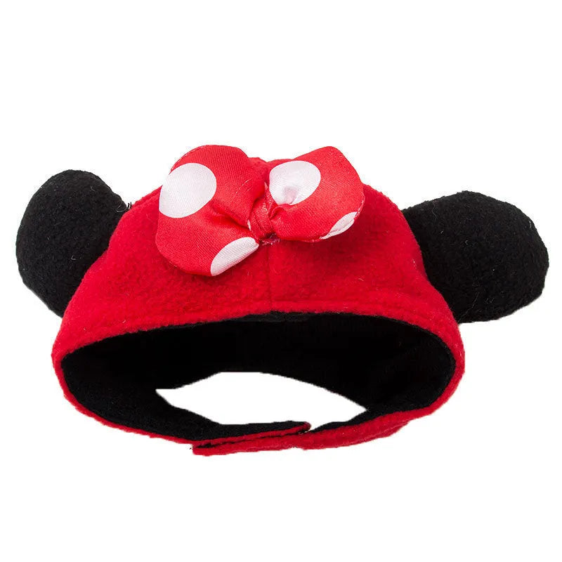 Tang suit cat costume in red shaker velvet with Velcro fastening and matching hat on a cat