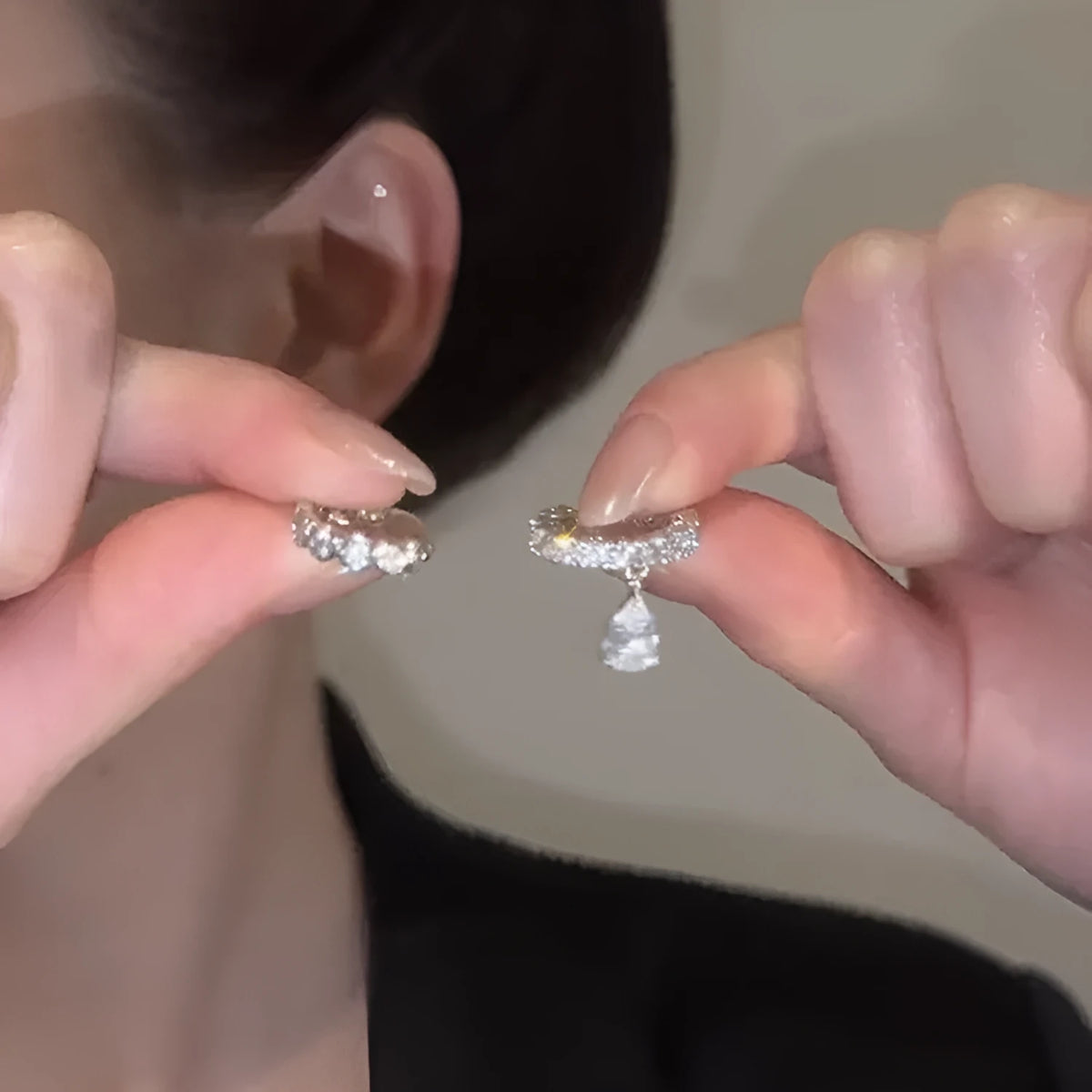 Double-layer water drop ear clip copper geometric Korean style electroplating finish on ear