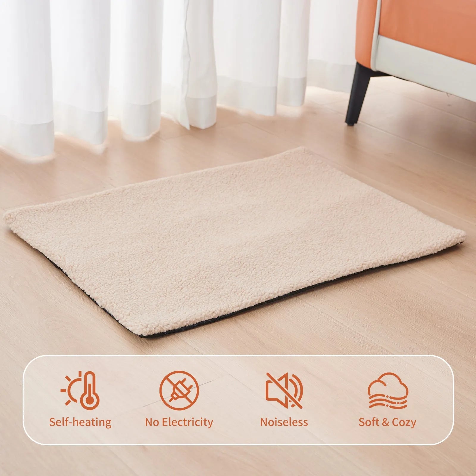 Grey self-heating plush pet pad for cats showing rectangular shape and soft texture