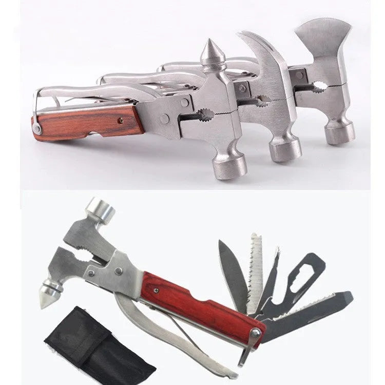 Solid steel 16-in-1 multi-functional car emergency safety hammer with Oxford fabric storage bag