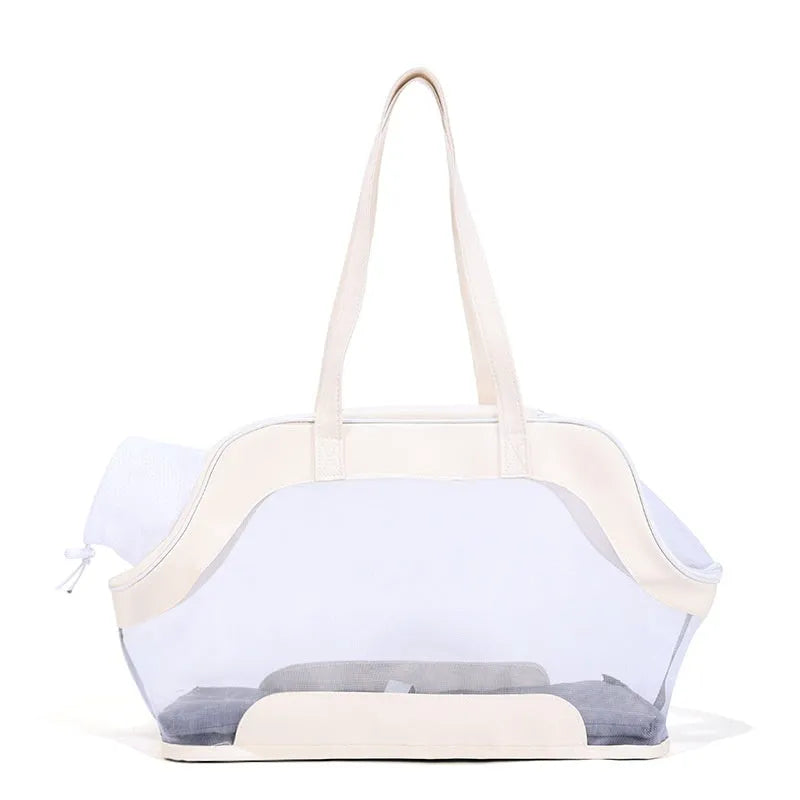 Leather cat outing carry bag in solid colour with 25 litre capacity