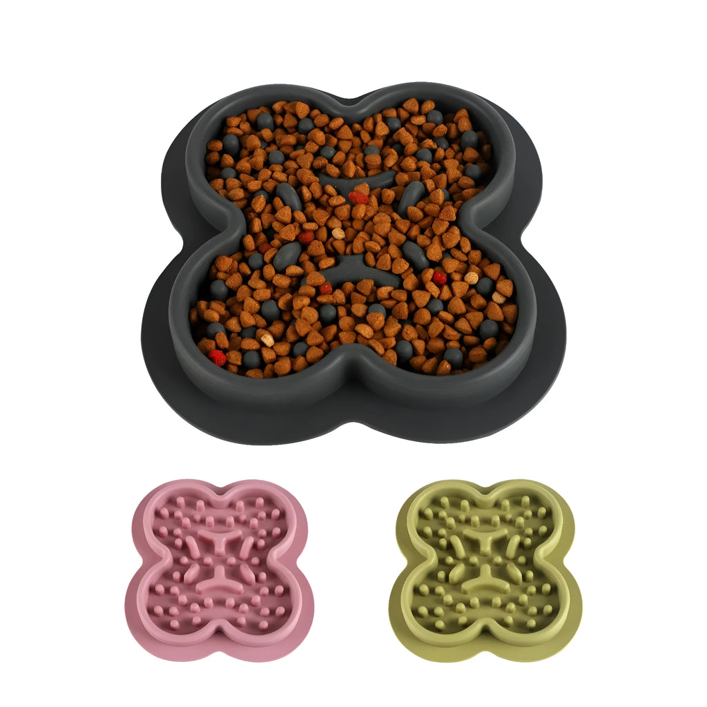 Square silicone pet licking pad with honeycomb texture, shown in green colour.