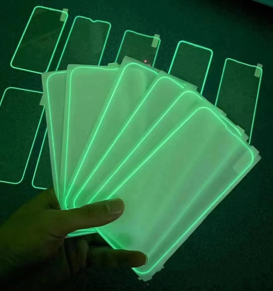 Fluorescent tempered glass screen protector for iPhone with luminous glow in five colour options