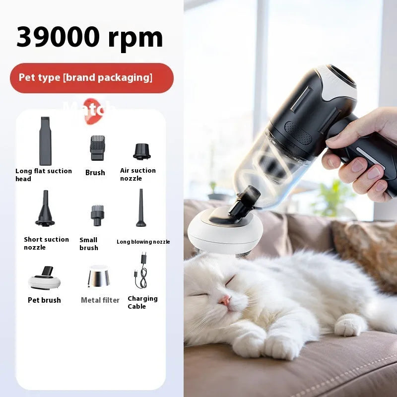 Handheld wireless pet vacuum cleaner with attachments for cat and dog fur removal