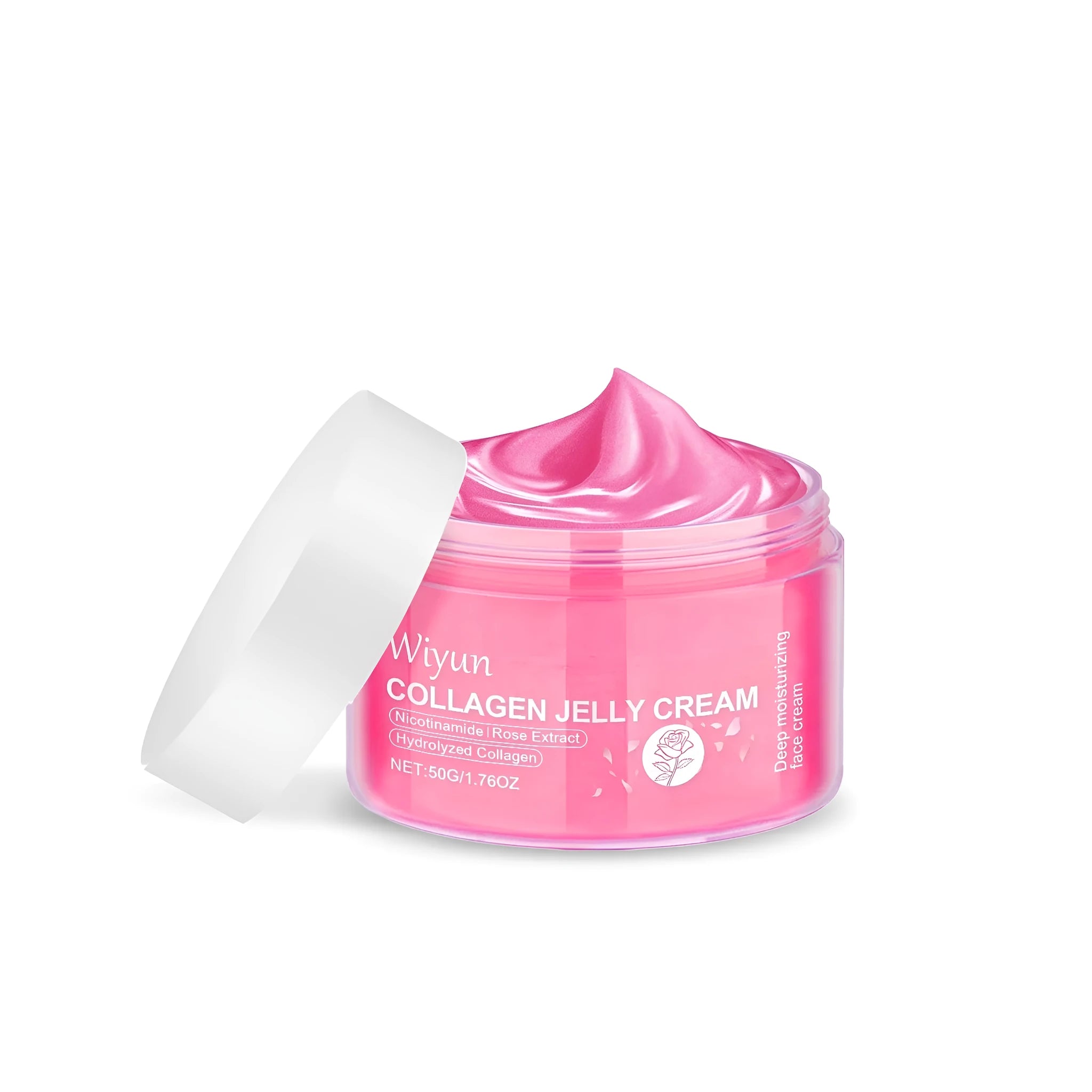 50g jar of collagen rose jelly cream skincare moisturiser with gel texture