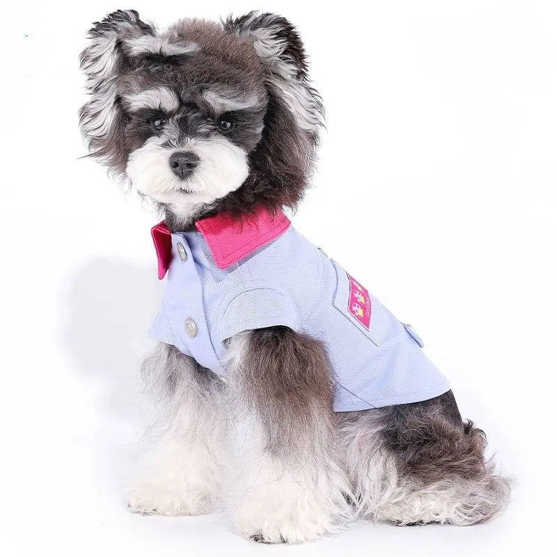 Blue and purple polyester dog vest with traction rope ring for small breeds in summer