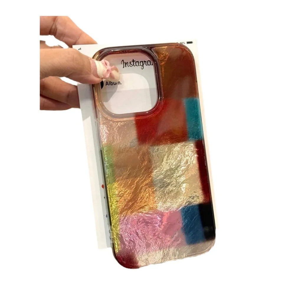 Frosted PC all-inclusive phone case for Apple iPhone with corrugated multi-colour blocks glacier pattern