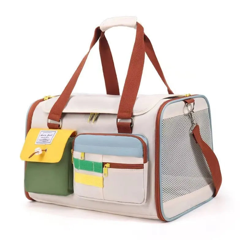 New Fashion Pet Bag in Oxford cloth with colour-matching pattern, available as a backpack or handbag for small pets