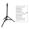 Frosted tripod light stand with mobile phone holder mounted, showing carbon steel construction