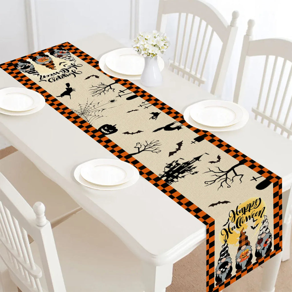Halloween table runner in linen-style polyester, 30x182cm, single-sided bunting with digital heat transfer pattern