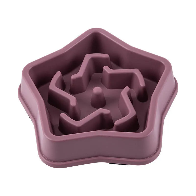 Yellow plastic dog slow feeding bowl with rough anti-choke base measuring 20.1cm
