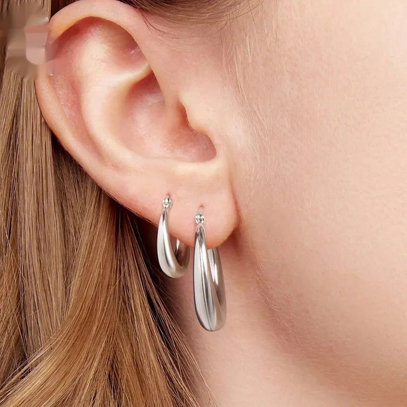 Copper geometric ring ear clip earrings with silver needle attachment