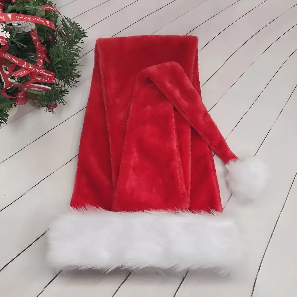 Extra long Christmas hat in red, 150cm length, polyester material, festive party headwear