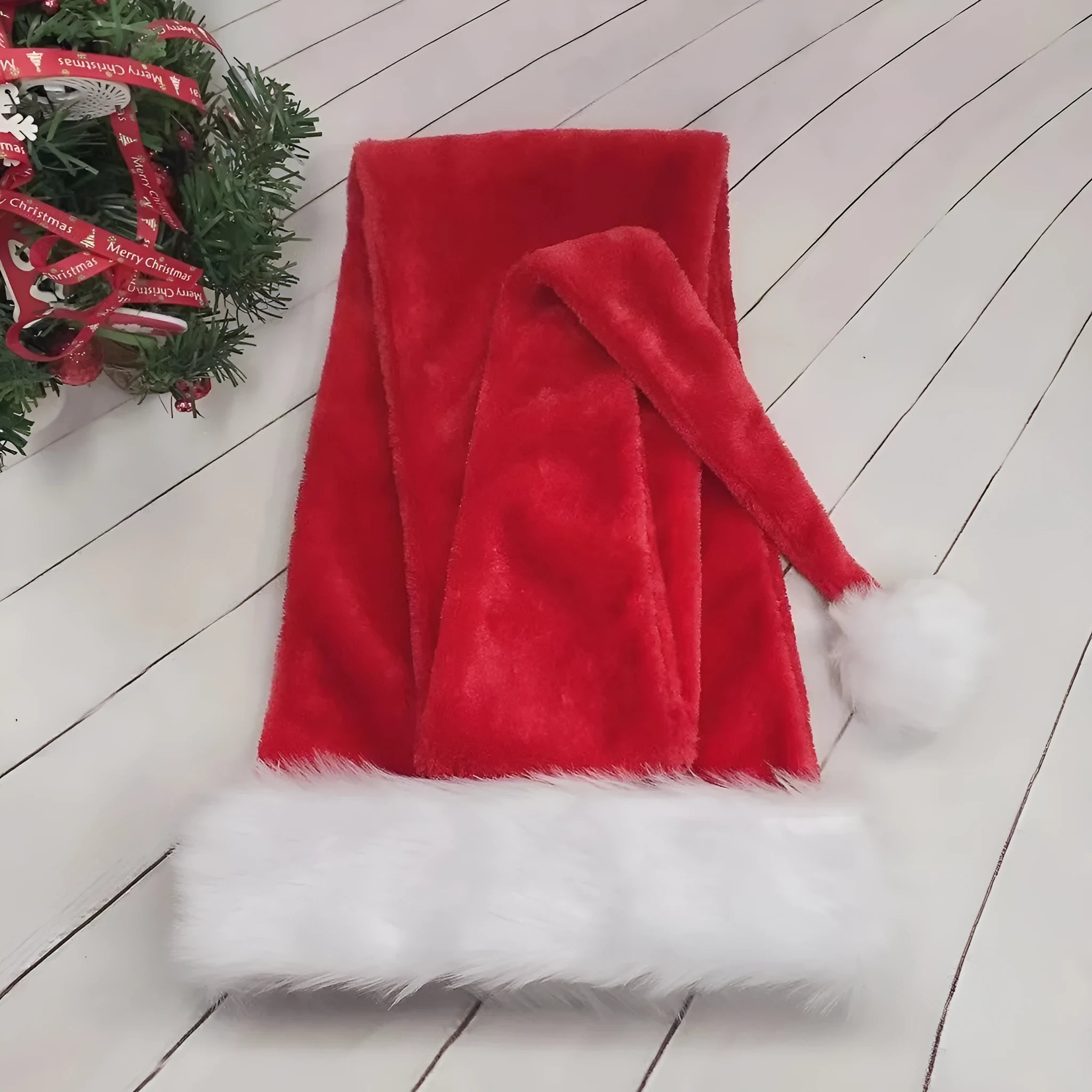 Extra long Christmas hat in red, 150cm length, polyester material, festive party headwear