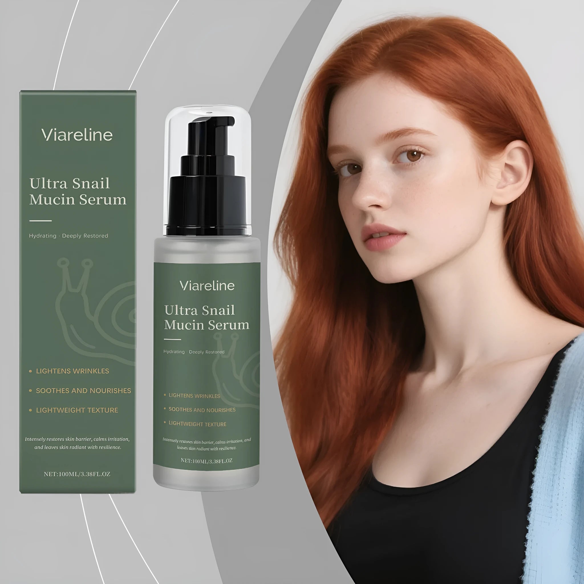 Moisturising liquid facial essence 100ml with snail and centella extract in a white bottle