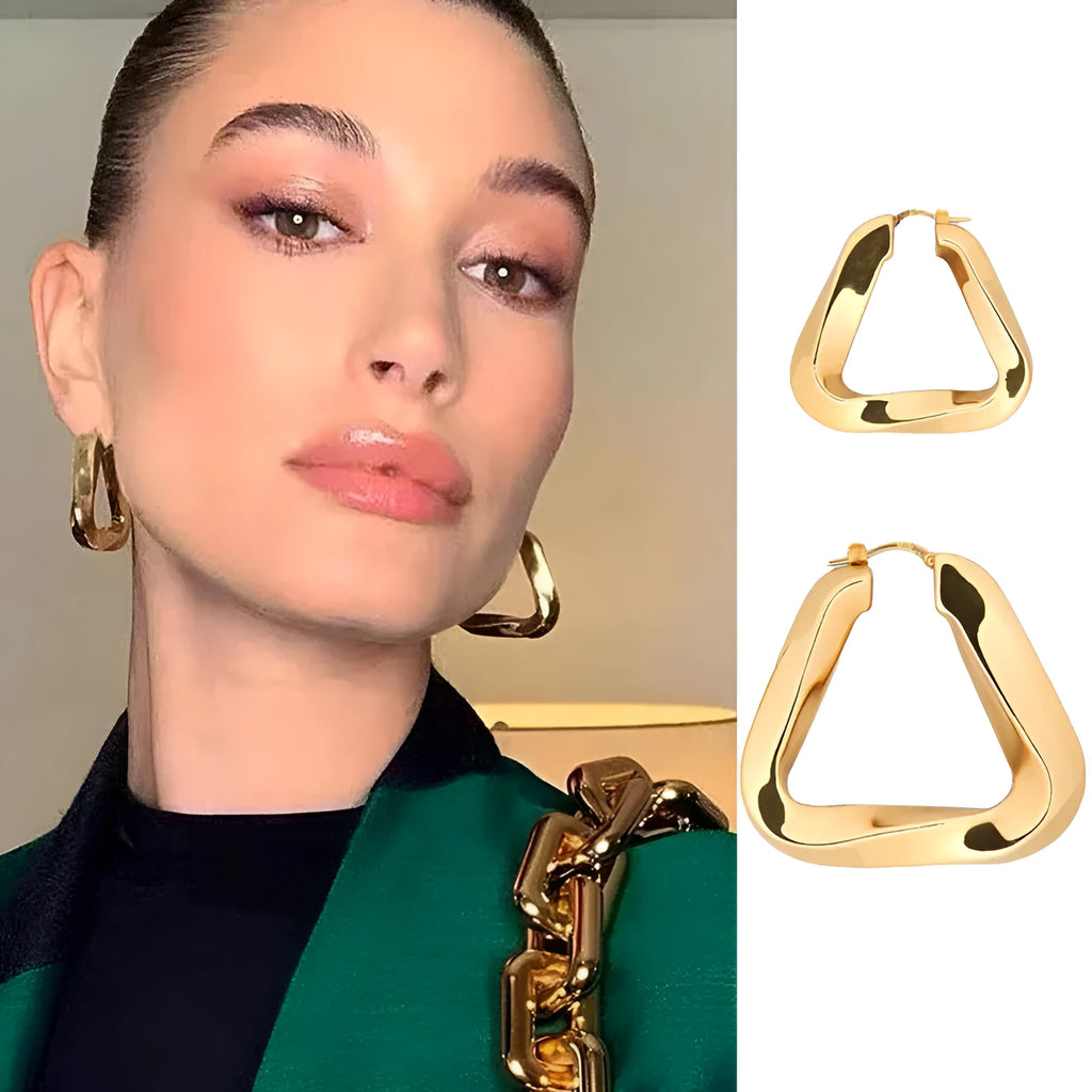 Copper heart shaped irregular eardrop earrings electroplated gold large size 36mm diameter