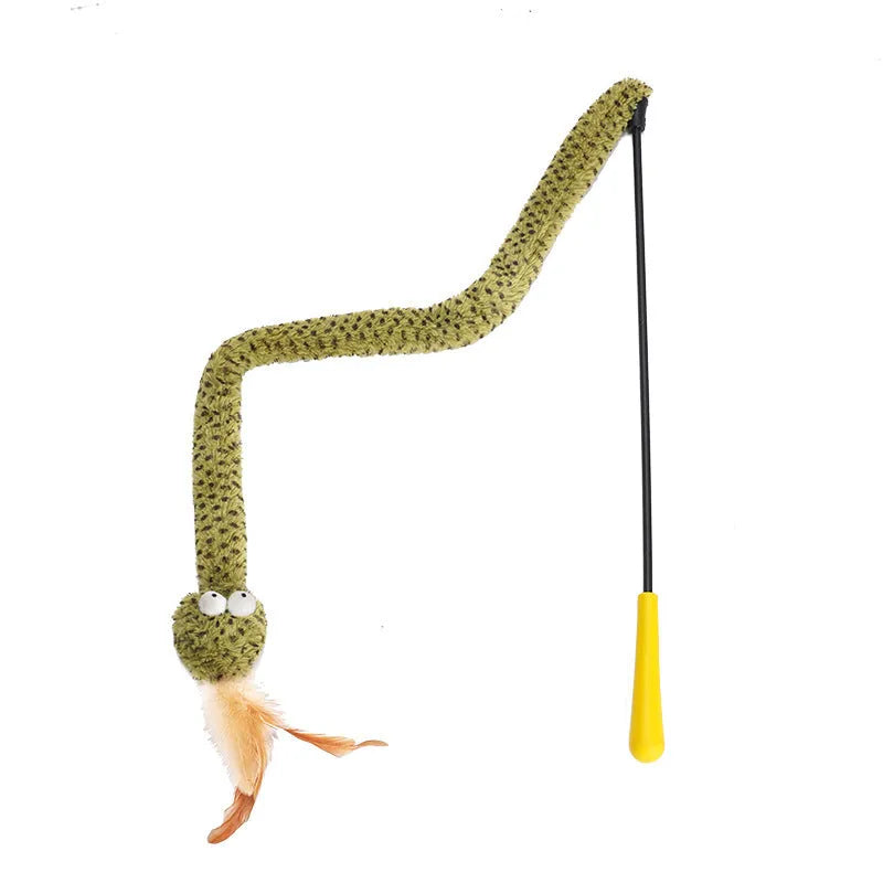 Green feather cat teasing stick with 140cm bamboo pole for interactive indoor play