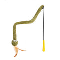 Green feather cat teasing stick with 140cm bamboo pole for interactive indoor play