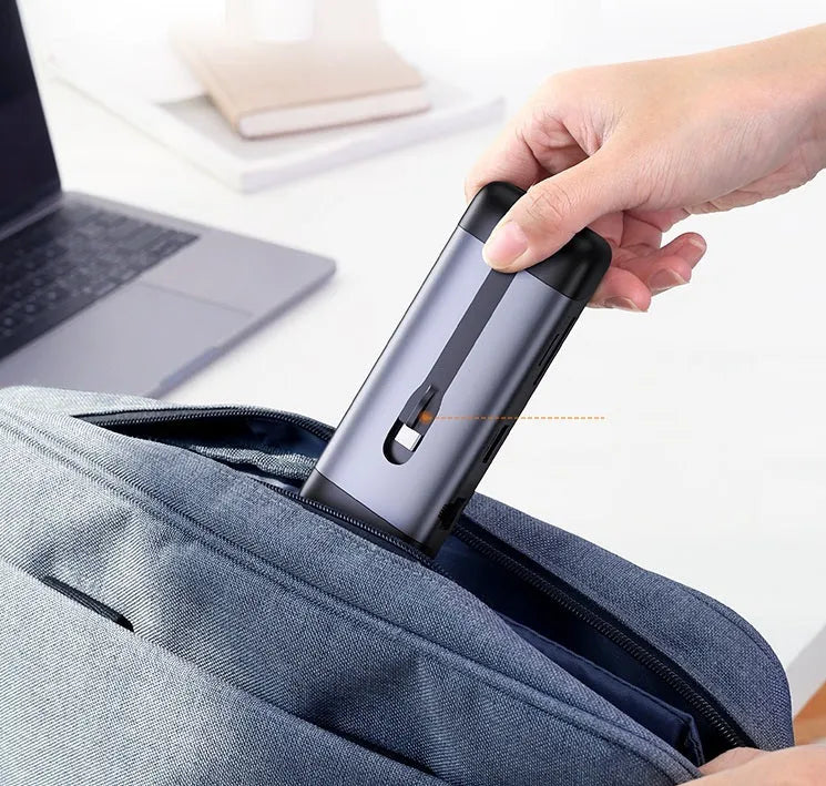 USB C to multi-port hub adapter with HDMI, VGA, Ethernet, and USB 3.0 ports on a 9cm cable