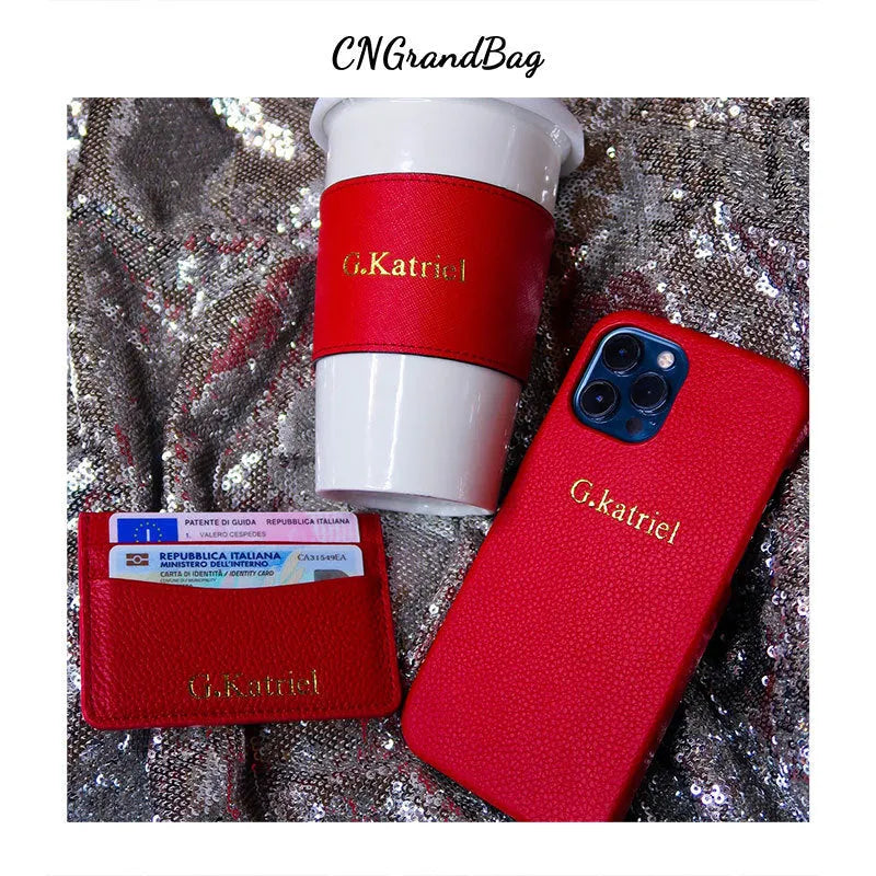 Genuine leather iPhone case, keychain and card holder gift set in black, brown, navy blue and other colours
