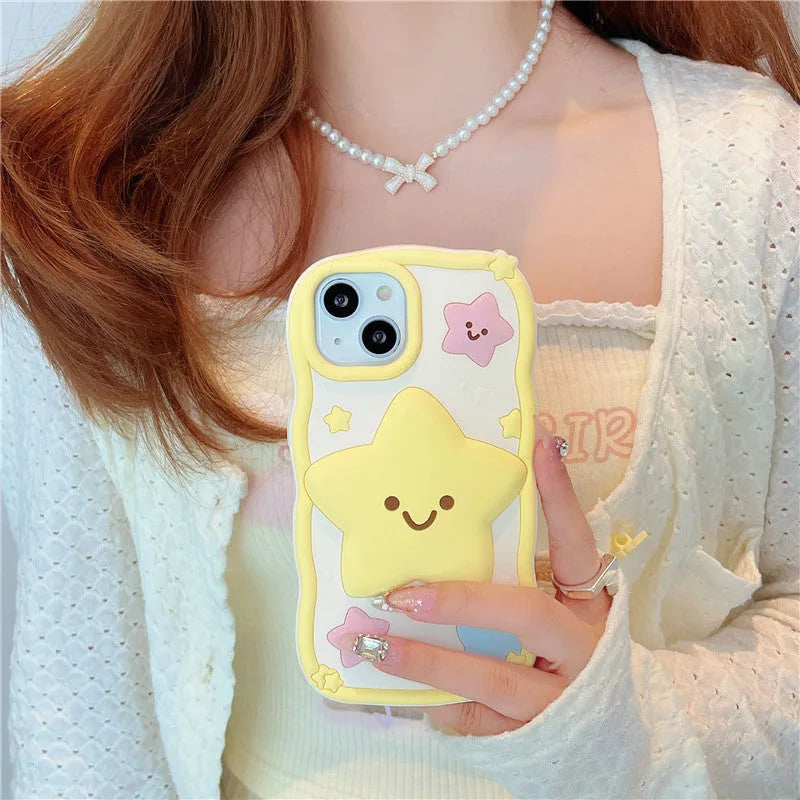 Yellow silicone phone case with smiley face design compatible with iPhone 12 to 15 series