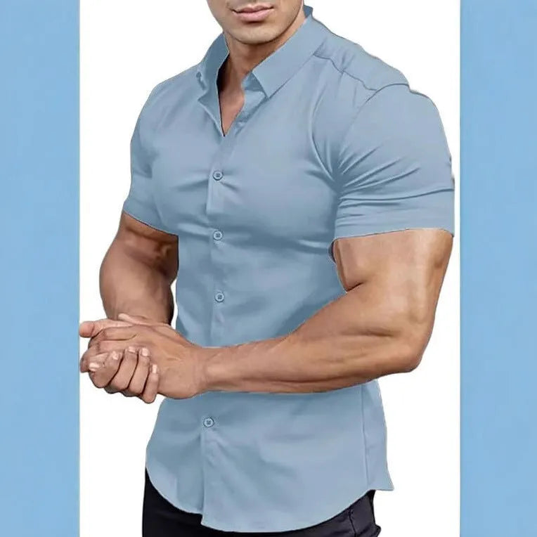 Men's short sleeve printed casual shirt with collar in polyester available in multiple colours and sizes