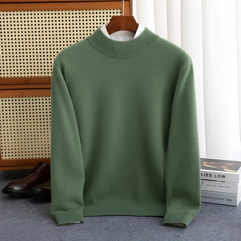 Men's half-collar wool sweater in a loose fit, shown in a neutral colour.