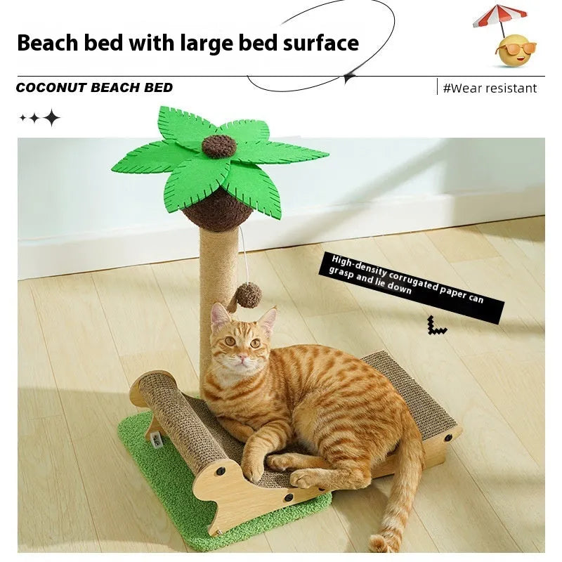 Wooden beach chair cat climbing frame with hemp mat scratch board as multifunctional pet bed