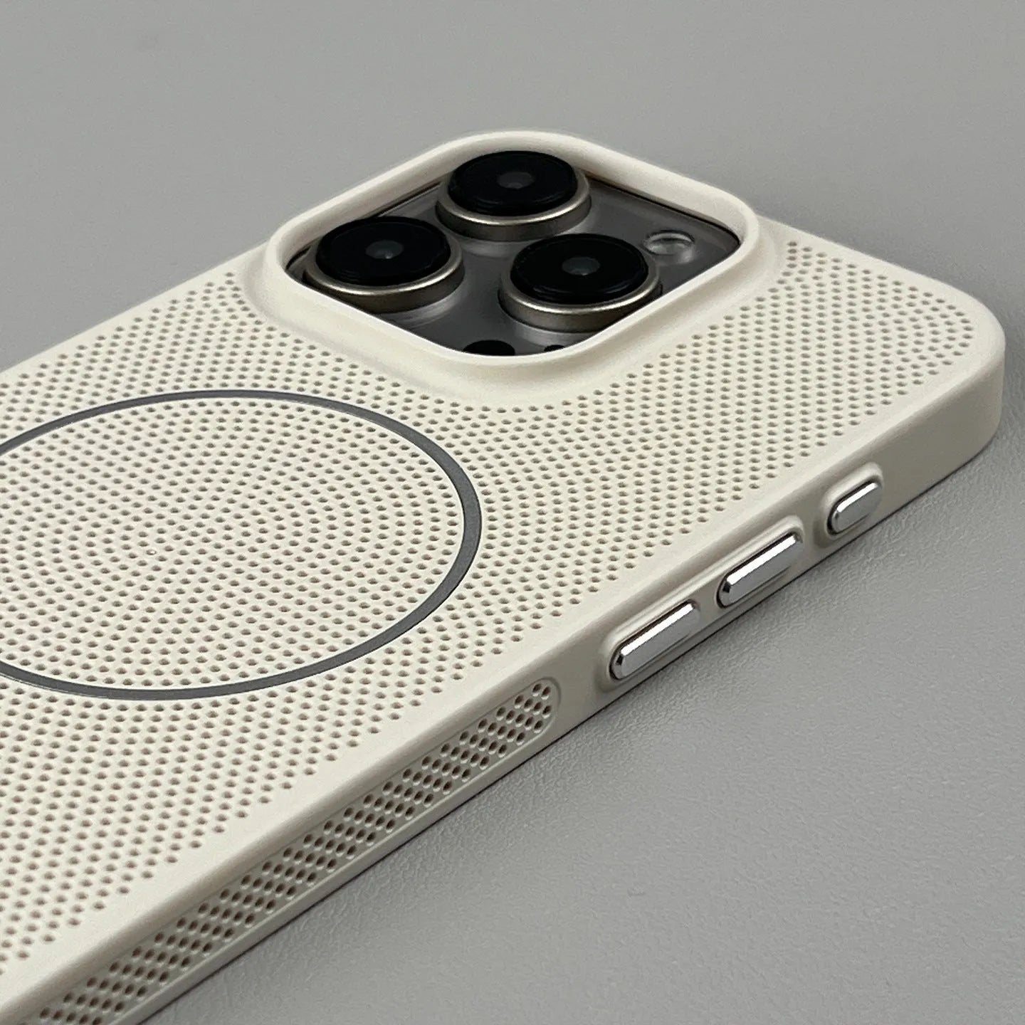 Green frosted magnetic hard phone case for iPhone, showing shockproof and heat dissipation features.