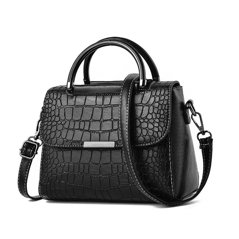 Stone-pattern PU shoulder crossbody bag with welt pocket in horizontal square shape, available in multiple colours