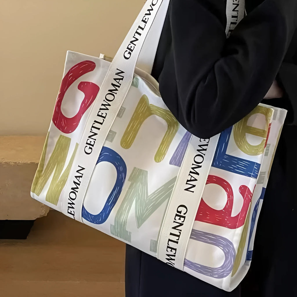 Canvas women's travel tote bag with large capacity and printing design in three colour options