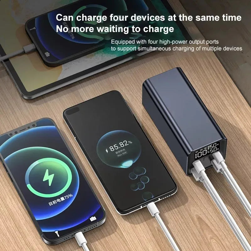 65W metal power bank with 20000mAh capacity for laptop charging in black, blue, or grey