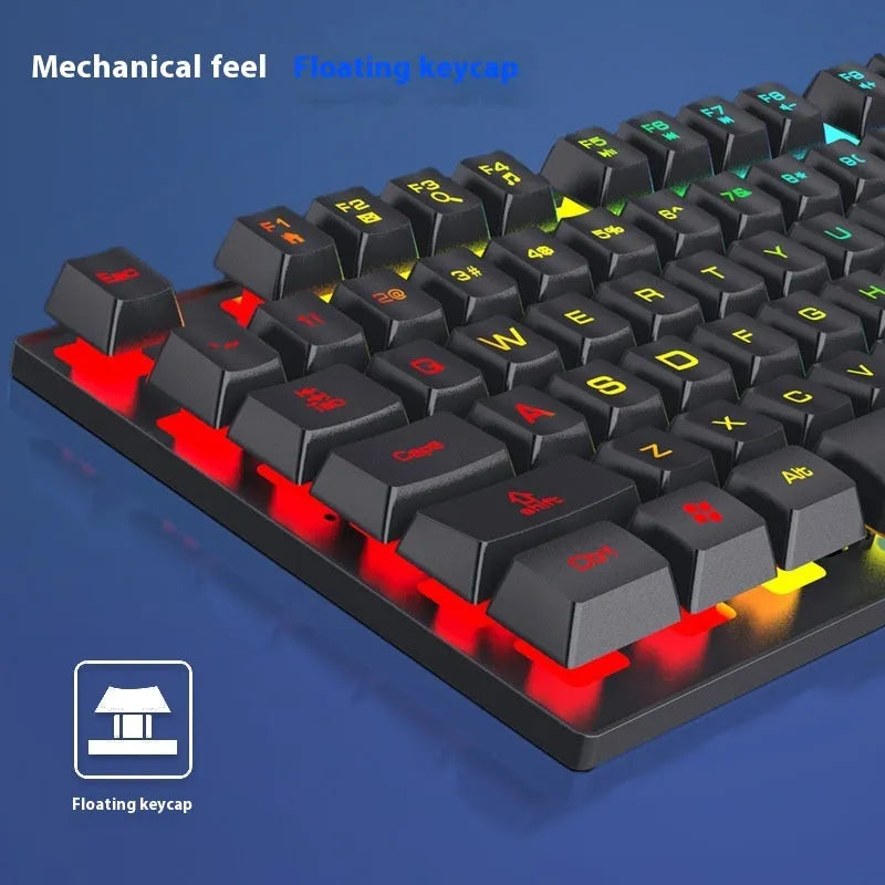 Wired luminous keyboard with six-colour backlight, full black finish, 440x130x30mm, for desktop and notebook computers