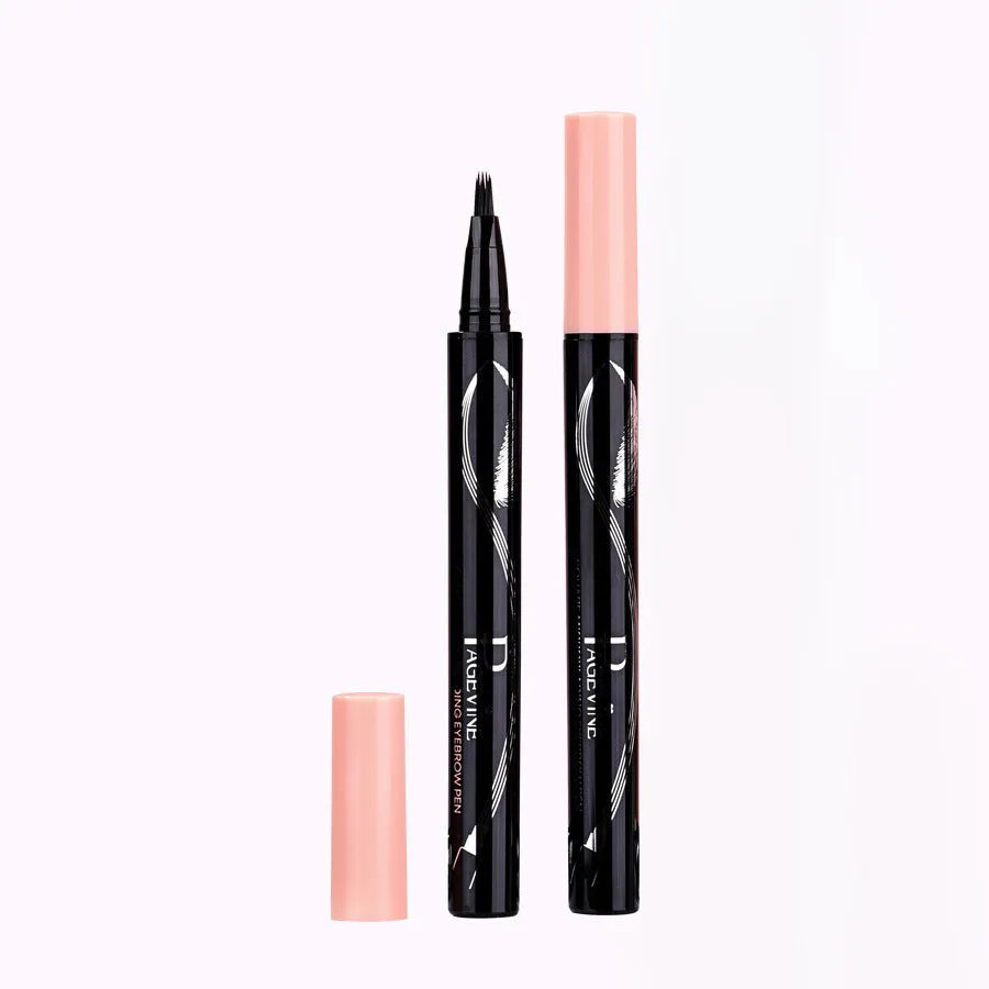 Four-fork eyebrow pencil in black with waterproof sweatproof formula for natural brows