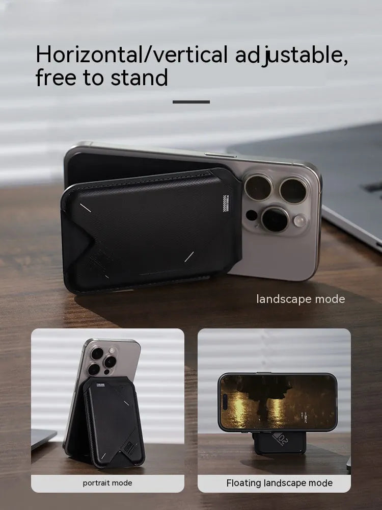 Black Magnetic Flip Card Holder G02 two-in-one wallet and phone holder, TPU artificial leather, 100mm