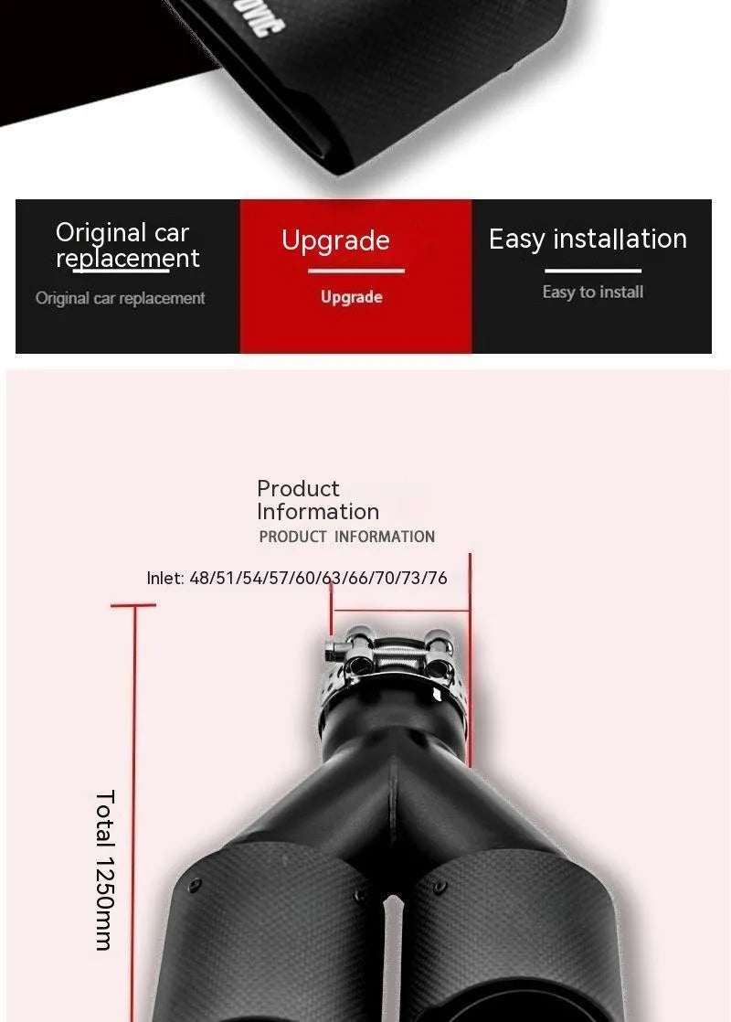 Black carbon fibre car exhaust modification silencer with dual outlet tailpipes