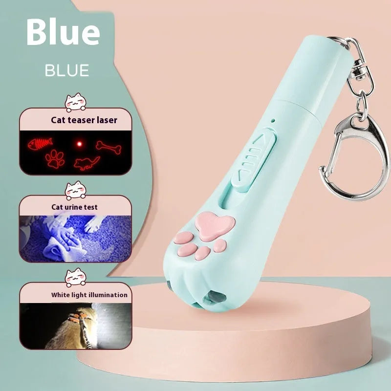 Cat charging pen light toy with feather attachment in cream white, pink, or sky blue colour